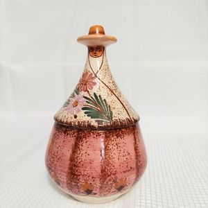 Eduardo Vega Pottery Floral Hat Man Figural Canister Jar Trinket SEE DESCRIPT